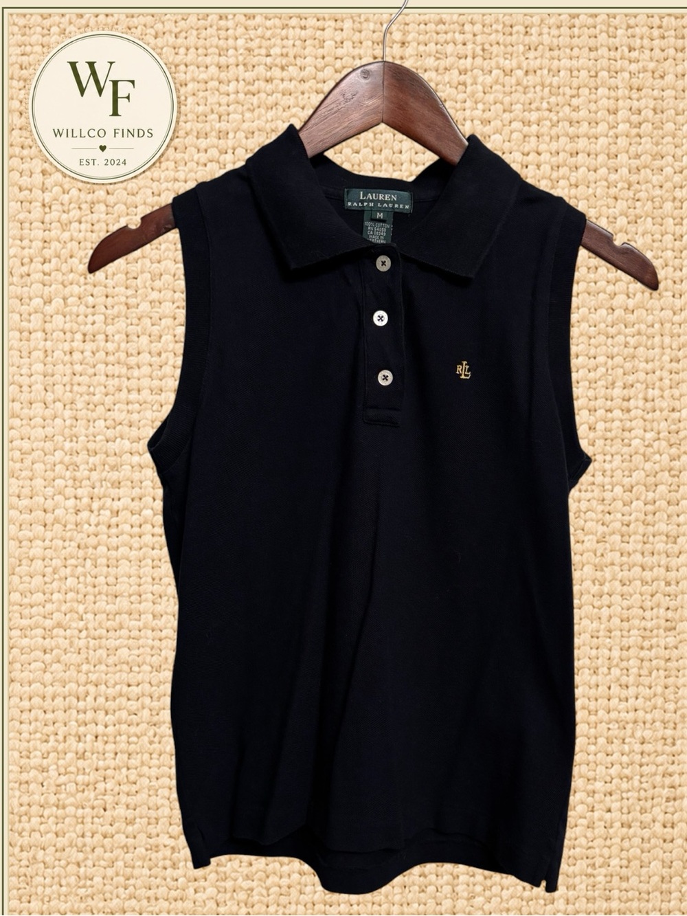 Lauren Ralph Lauren Women’s Black Sleeveless Polo Shirt Gold Logo Medium